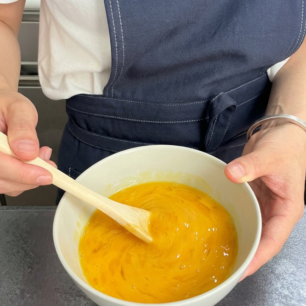 卵を箸で軽く混ぜている様子