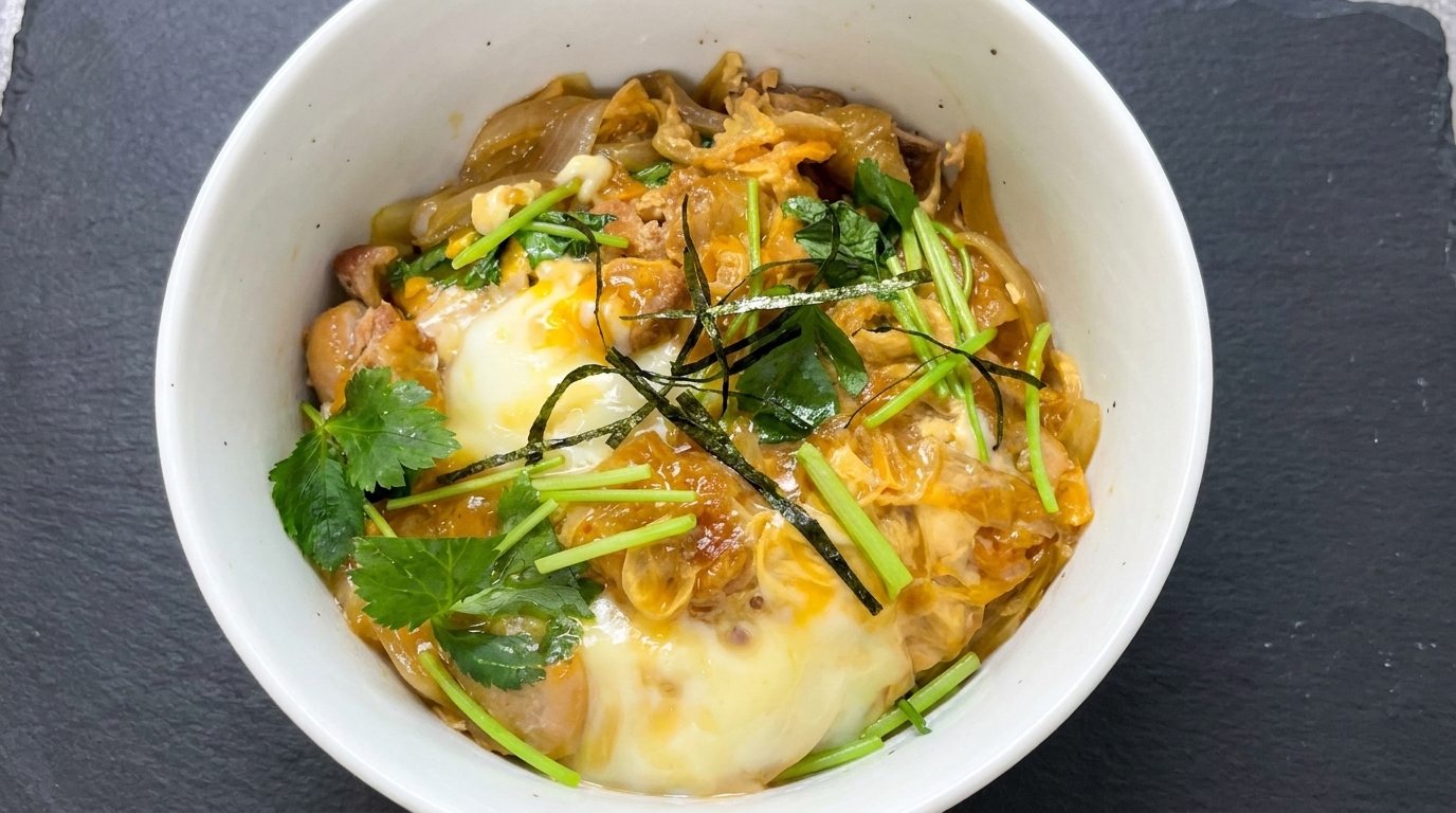とろとろの卵と香ばしい鶏肉がのった、温かい親子丼。