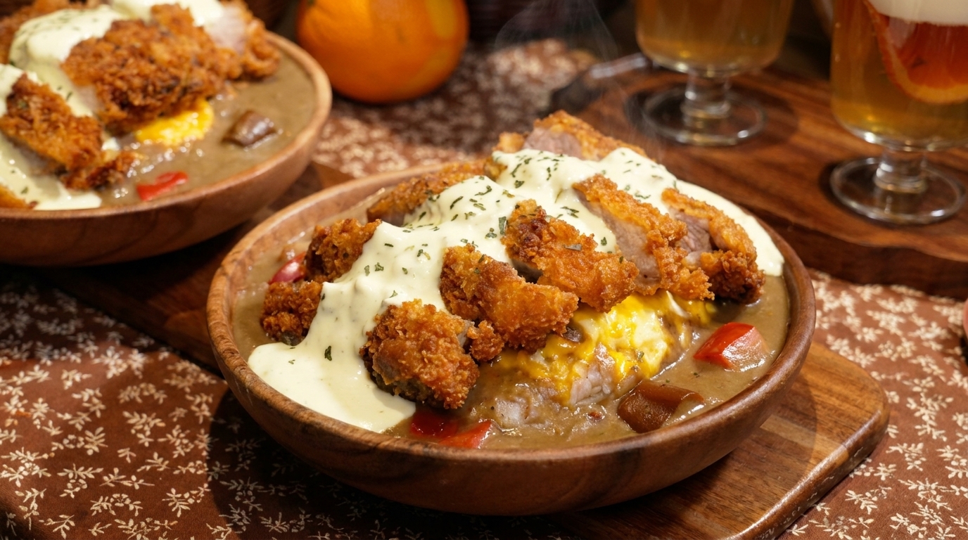 サクサクとんかつとふわとろ卵の絶品カツカレー