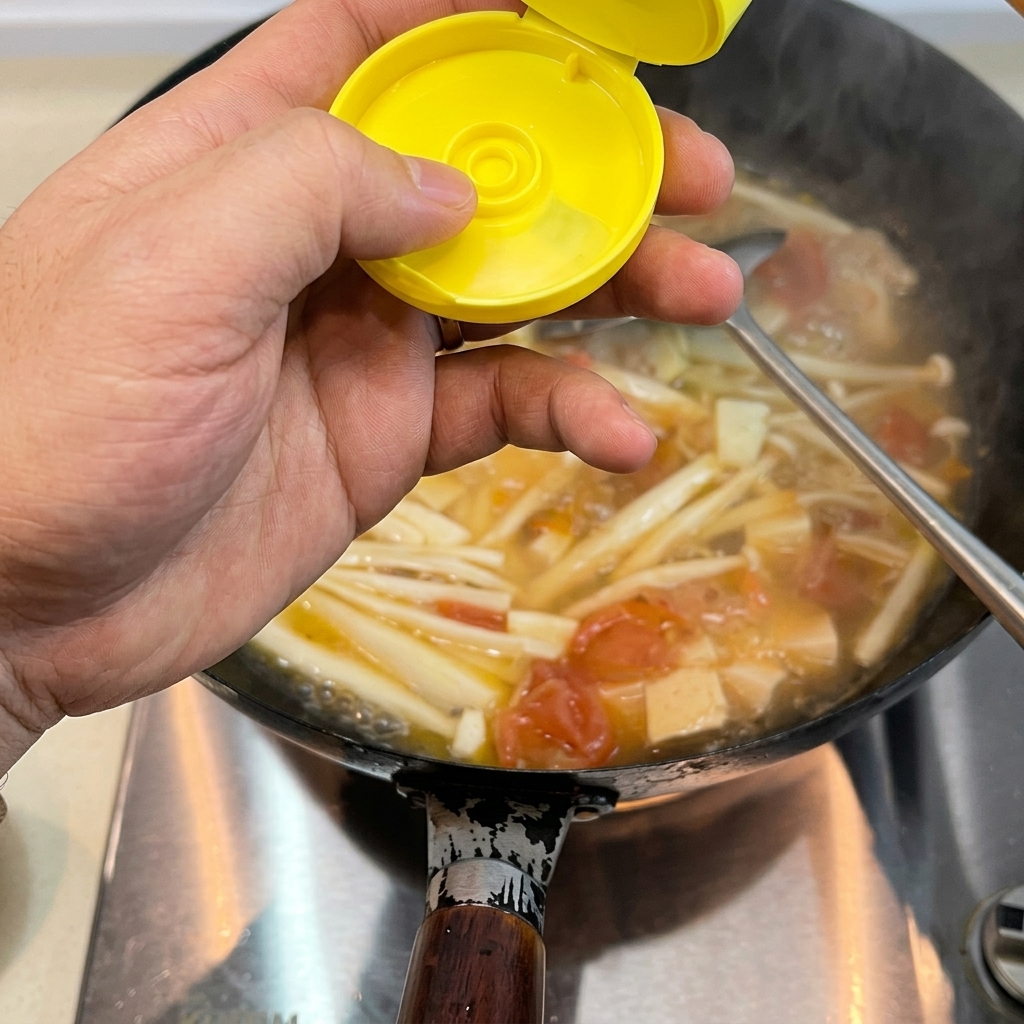 熱した中華鍋でラードが溶けている様子。