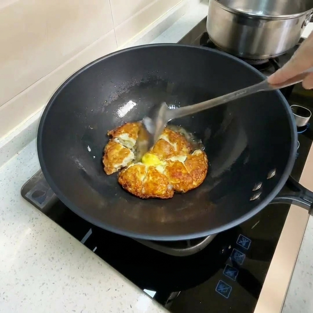 焼き卵が入った鍋に熱湯を注ぎ、湯気が立っている様子。