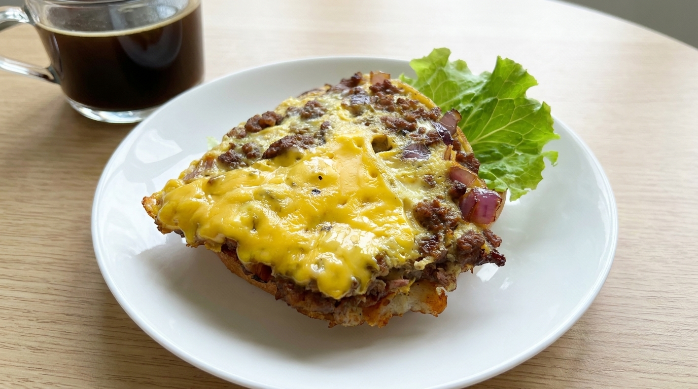 牛肉と赤玉ねぎ、チーズの卵サンドイッチ