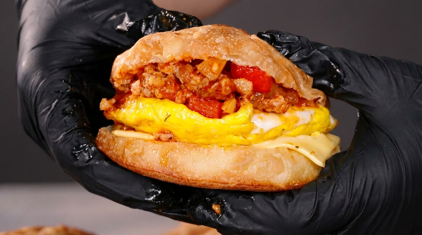 欧風シャクシュカ風ミートソースの朝食バーガー