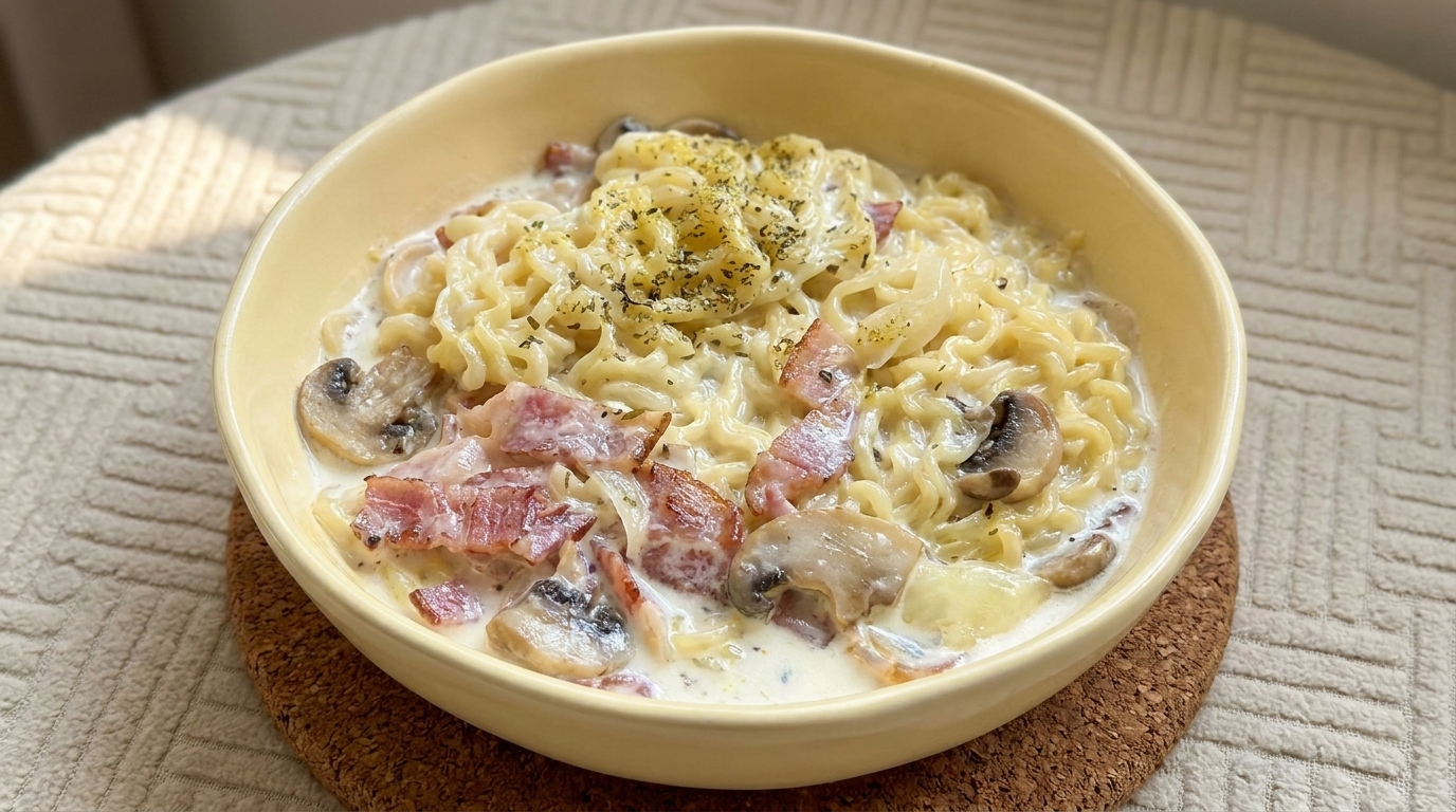 クリーミーなベーコンときのこのラーメン