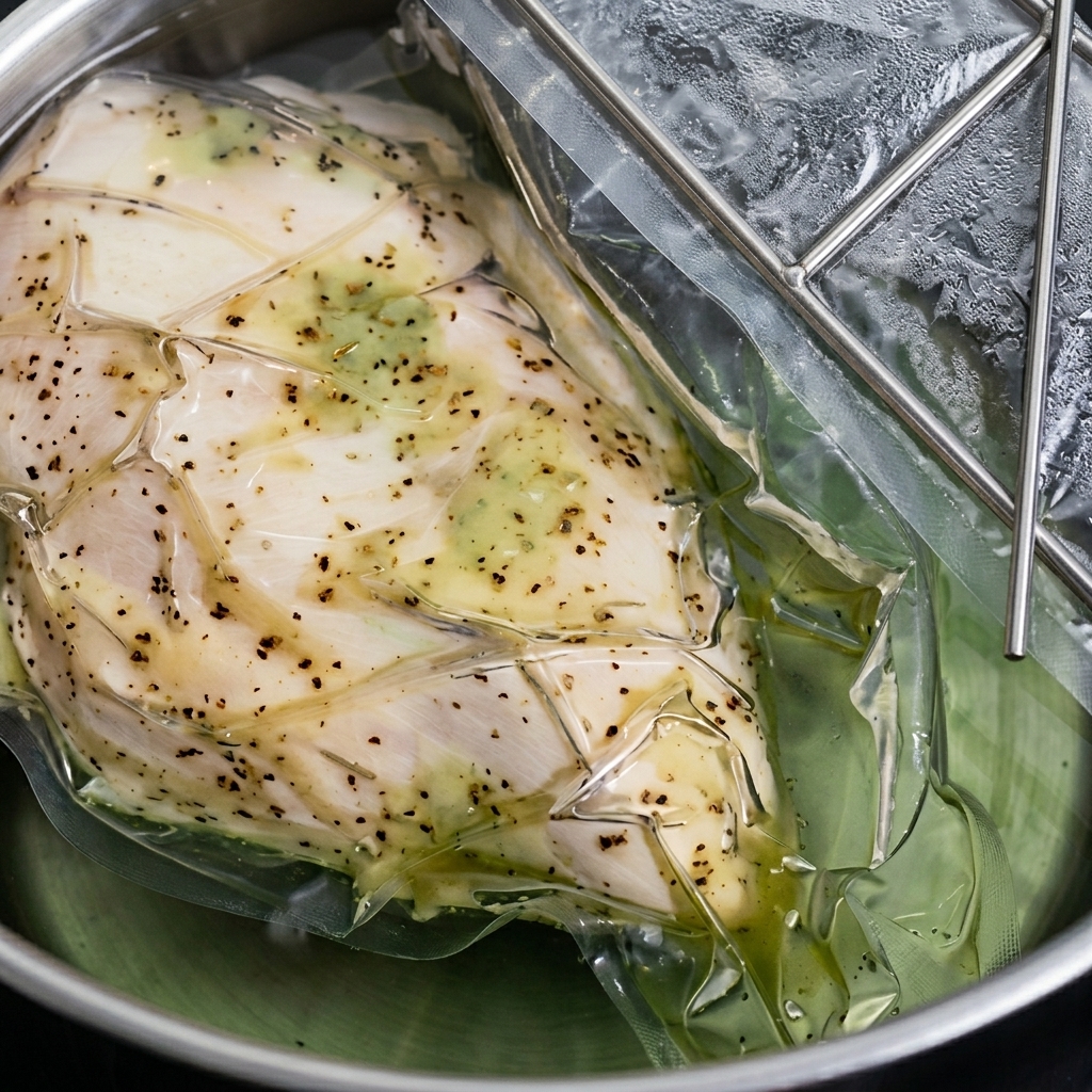 鶏肉の部位と香味野菜が入った、大きな鍋で沸騰しているスープ。