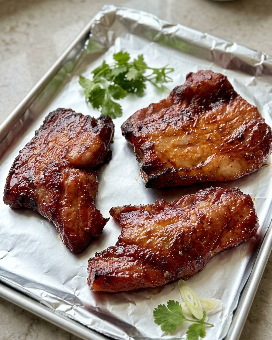 焼色がついてきた豚肉に、シリコンブラシを使って蜂蜜を塗っている様子。