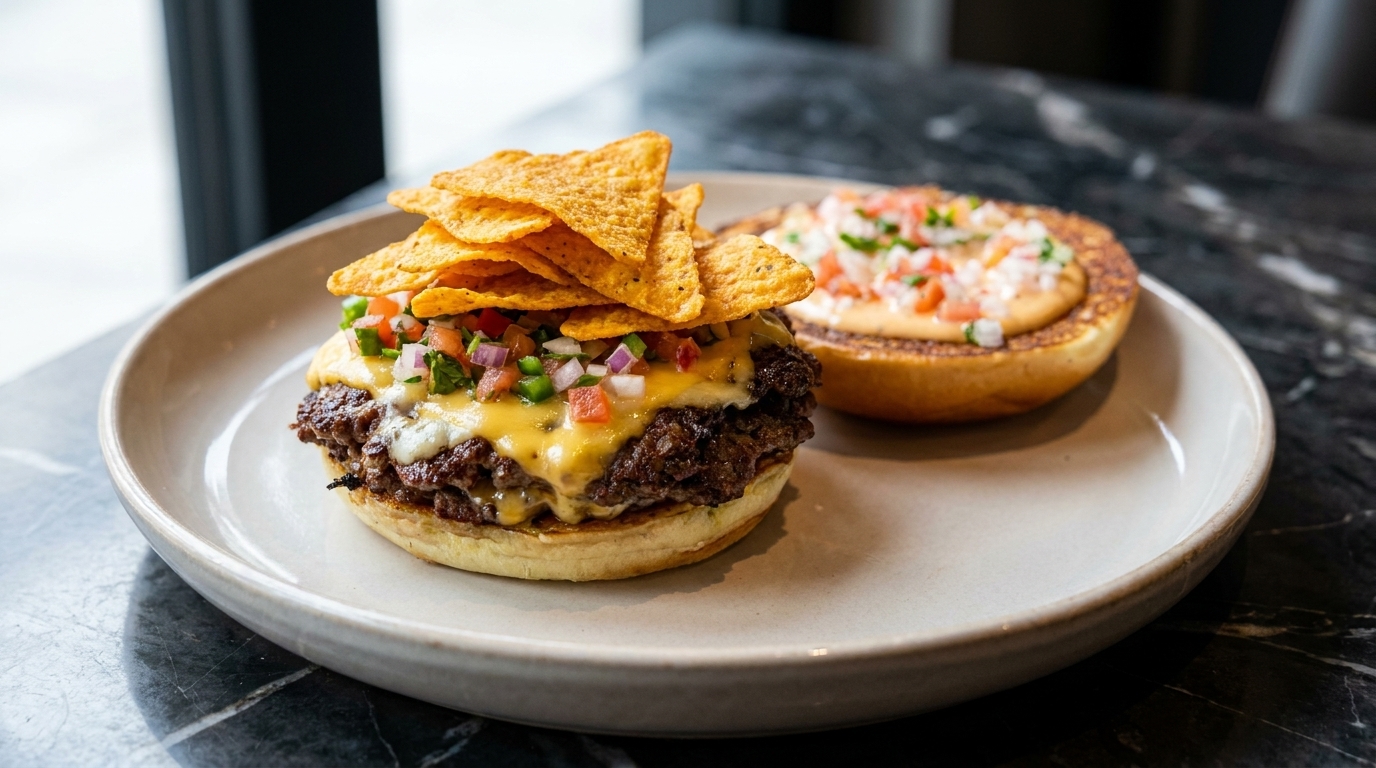 メキシカンサルサとスモークチリのダブルスマッシュバーガー