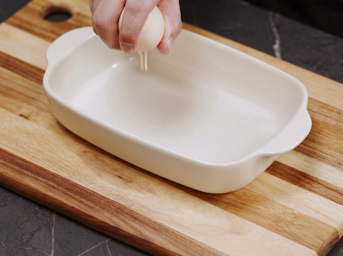 皿に入れた卵を泡立て器で混ぜている様子。