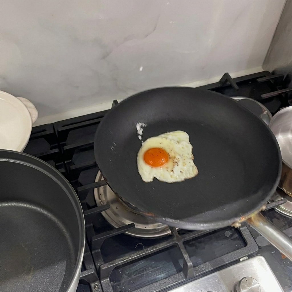 フライパンで焼きたての目玉焼き。