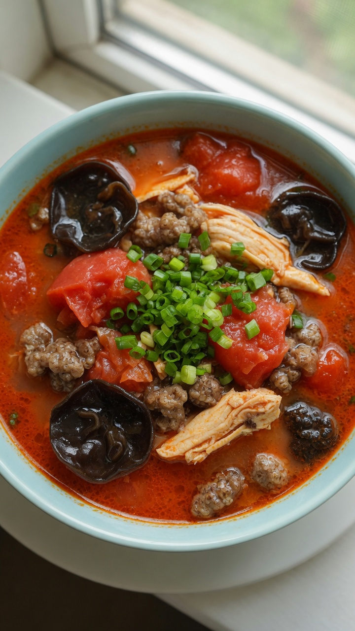 トマトと鶏肉のそば粉すいとんスープ
