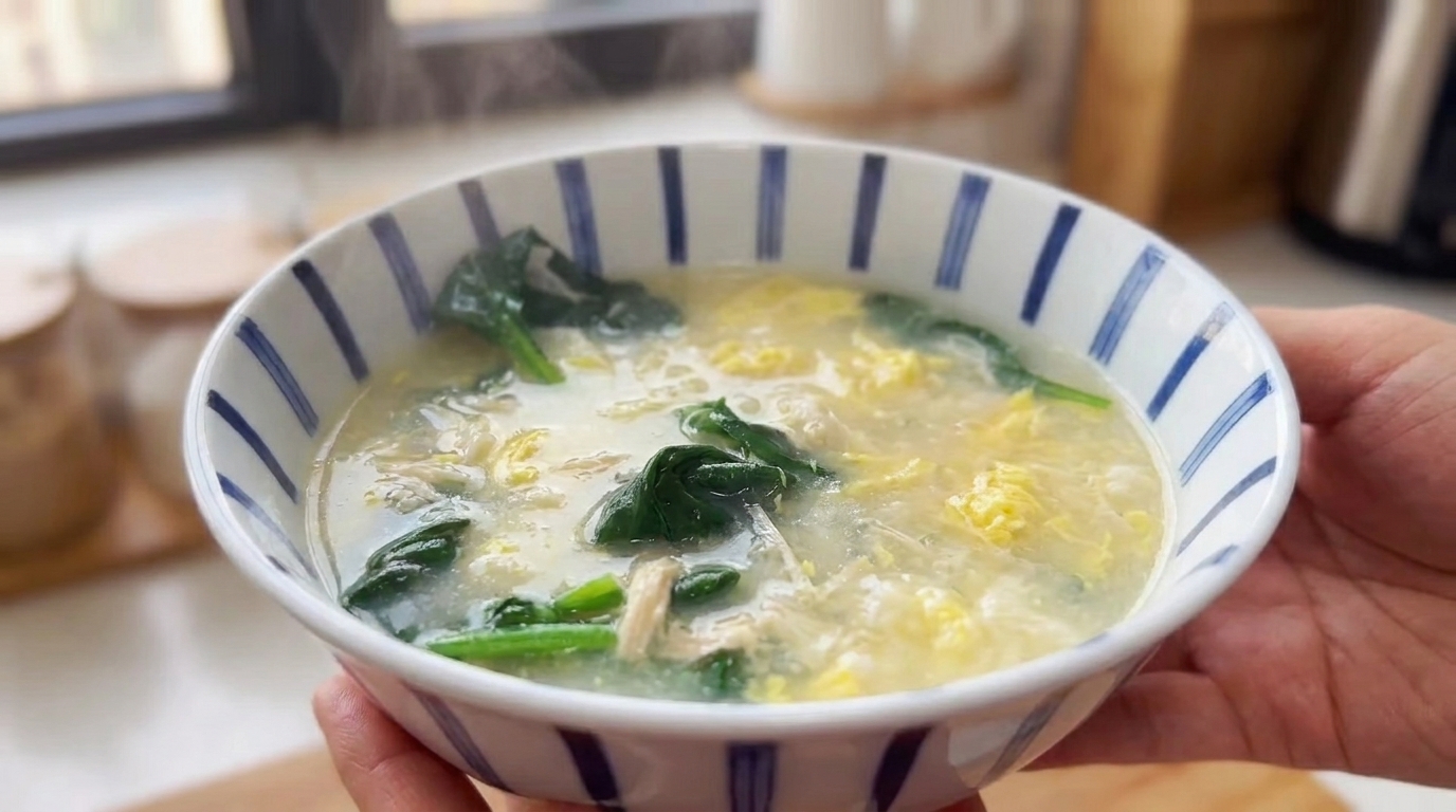 心温まる、鶏肉のすいとんスープ（面疙瘩湯）