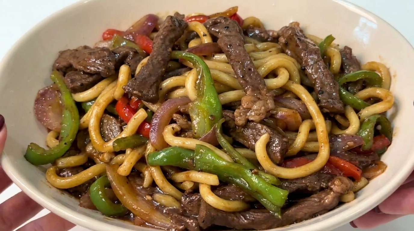 定番の黒胡椒牛肉うどん
