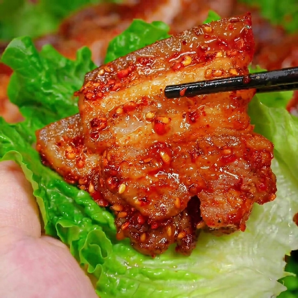 まな板の上に並べられた、新鮮な豚バラ肉の厚切り。