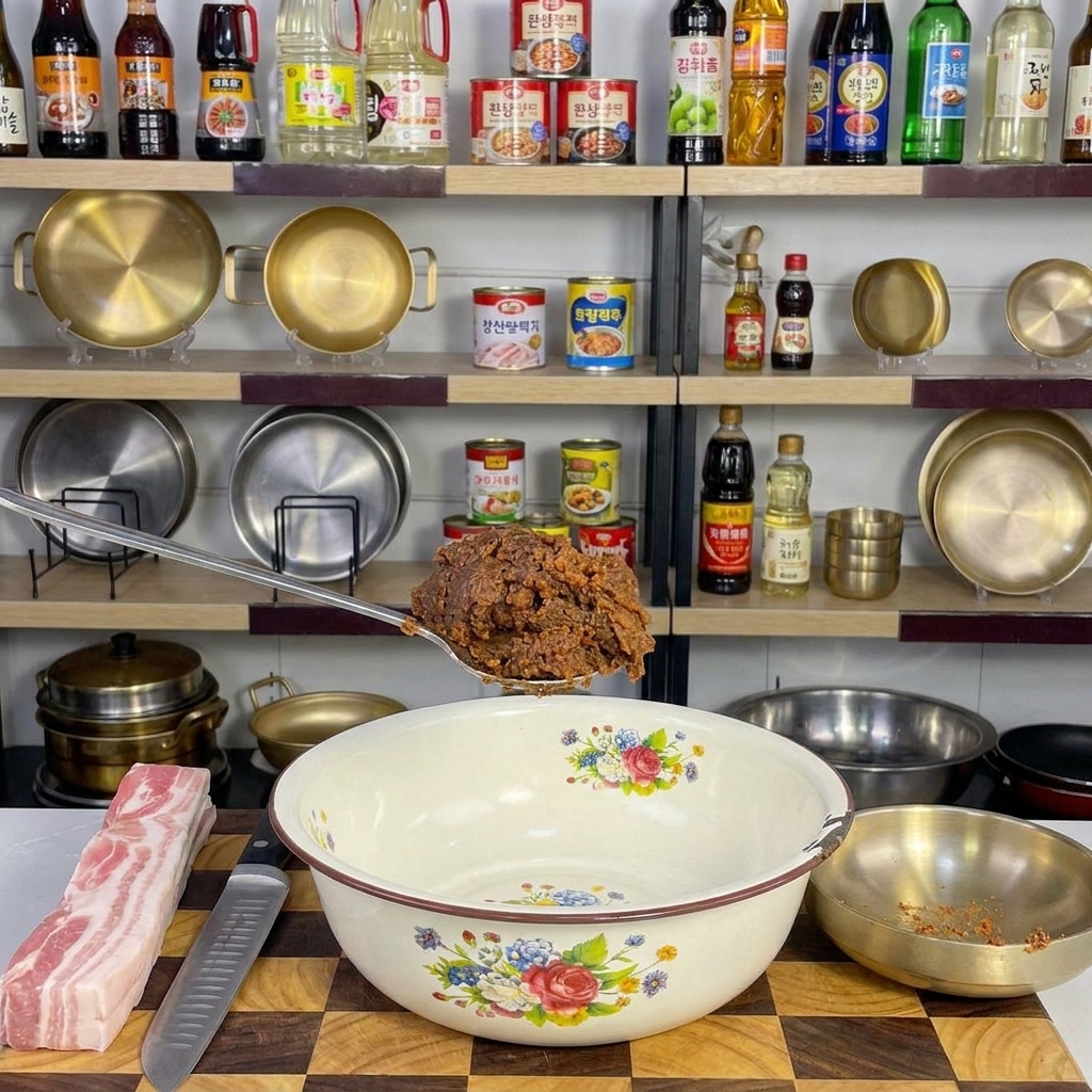 白いボウルに入った、コクのある韓国味噌。