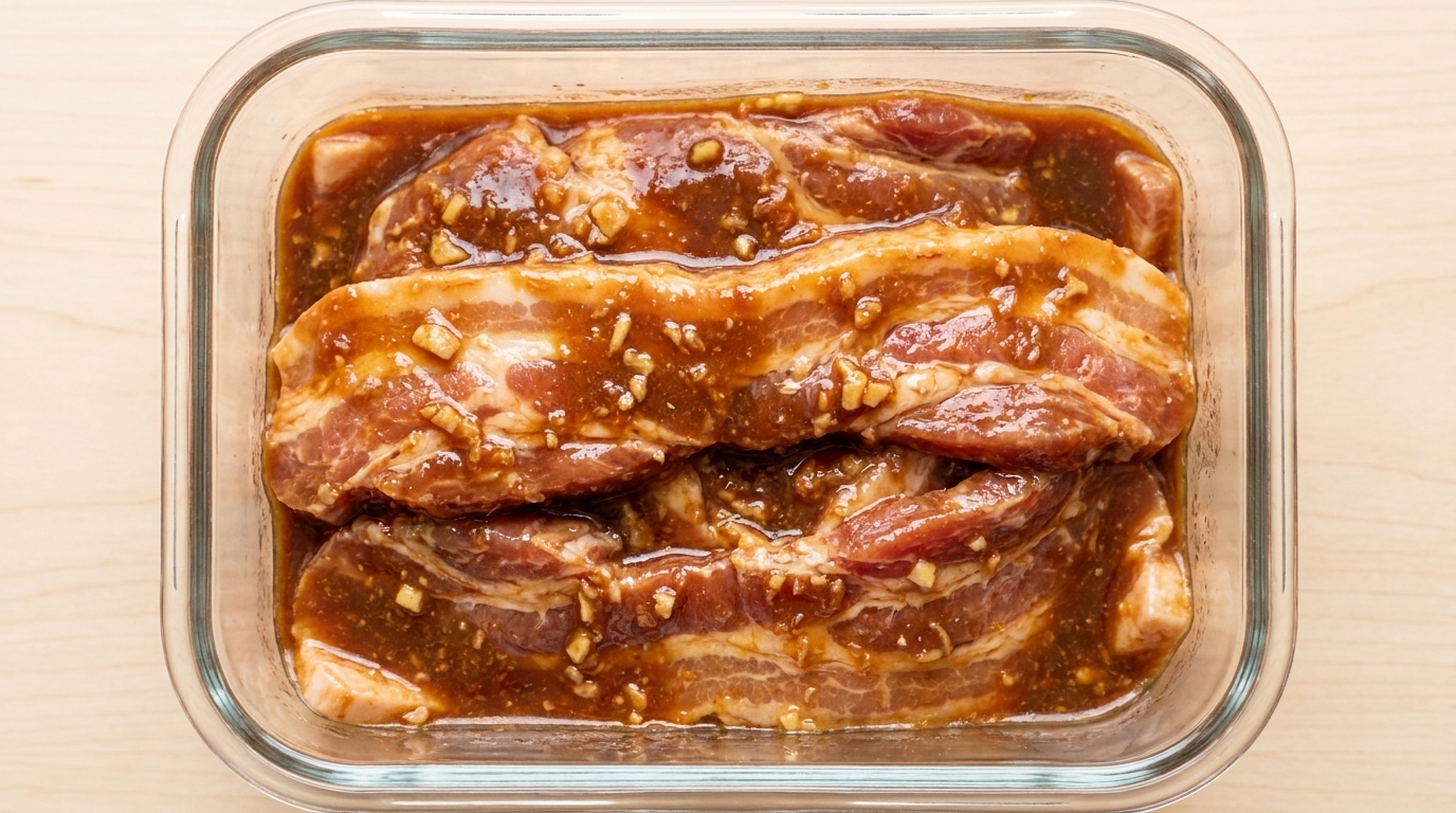 韓国風・豚バラ肉の味噌漬け焼き