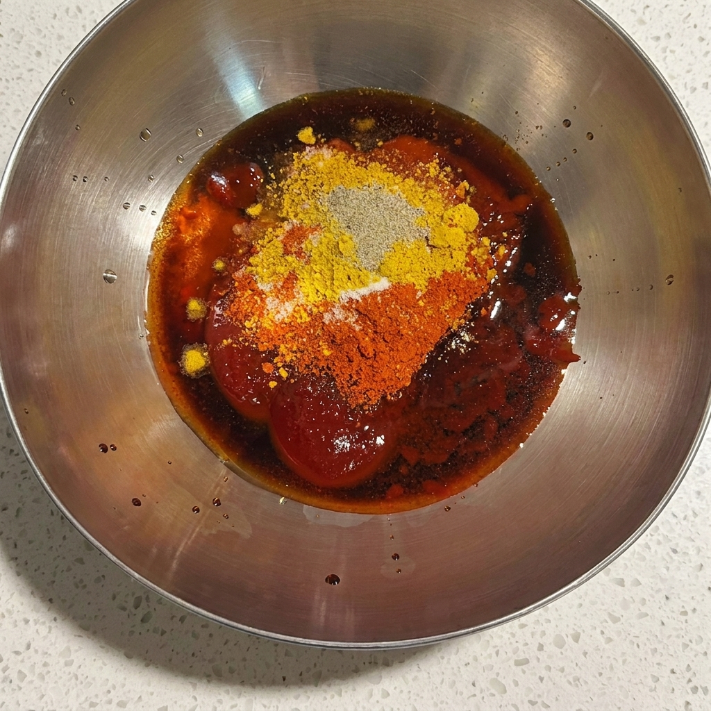 鶏肉をマリネ液と一緒に手で揉み込んでいる様子。