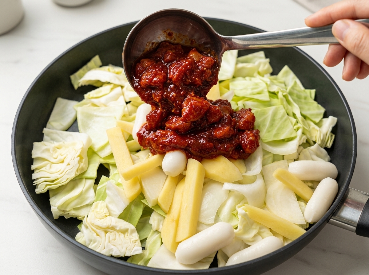 野菜の上にマリネした鶏肉が均等に置かれている様子。