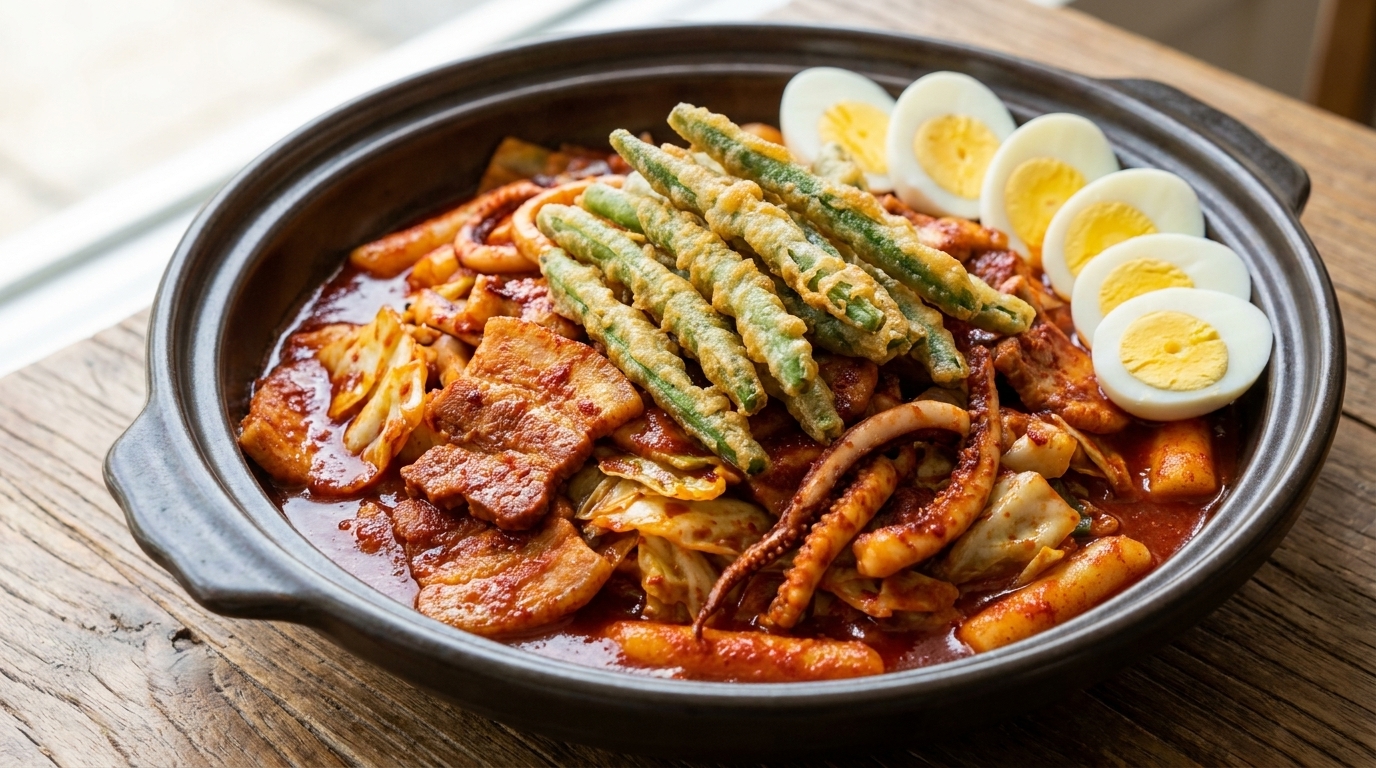 スパイシーな豚バラとイカの炒め物（オジンオサムギョプサル炒め）