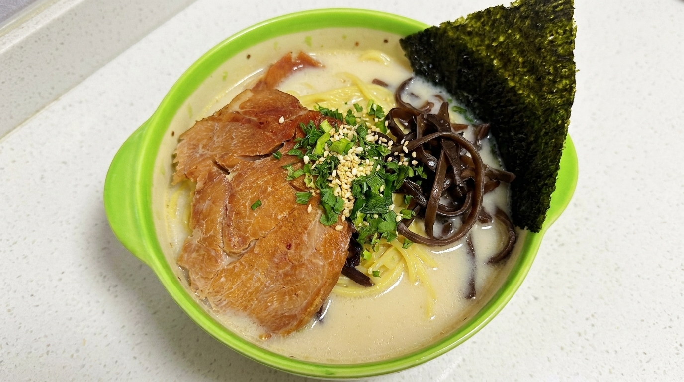 濃厚でクリーミーな本格豚骨チャーシュー麺