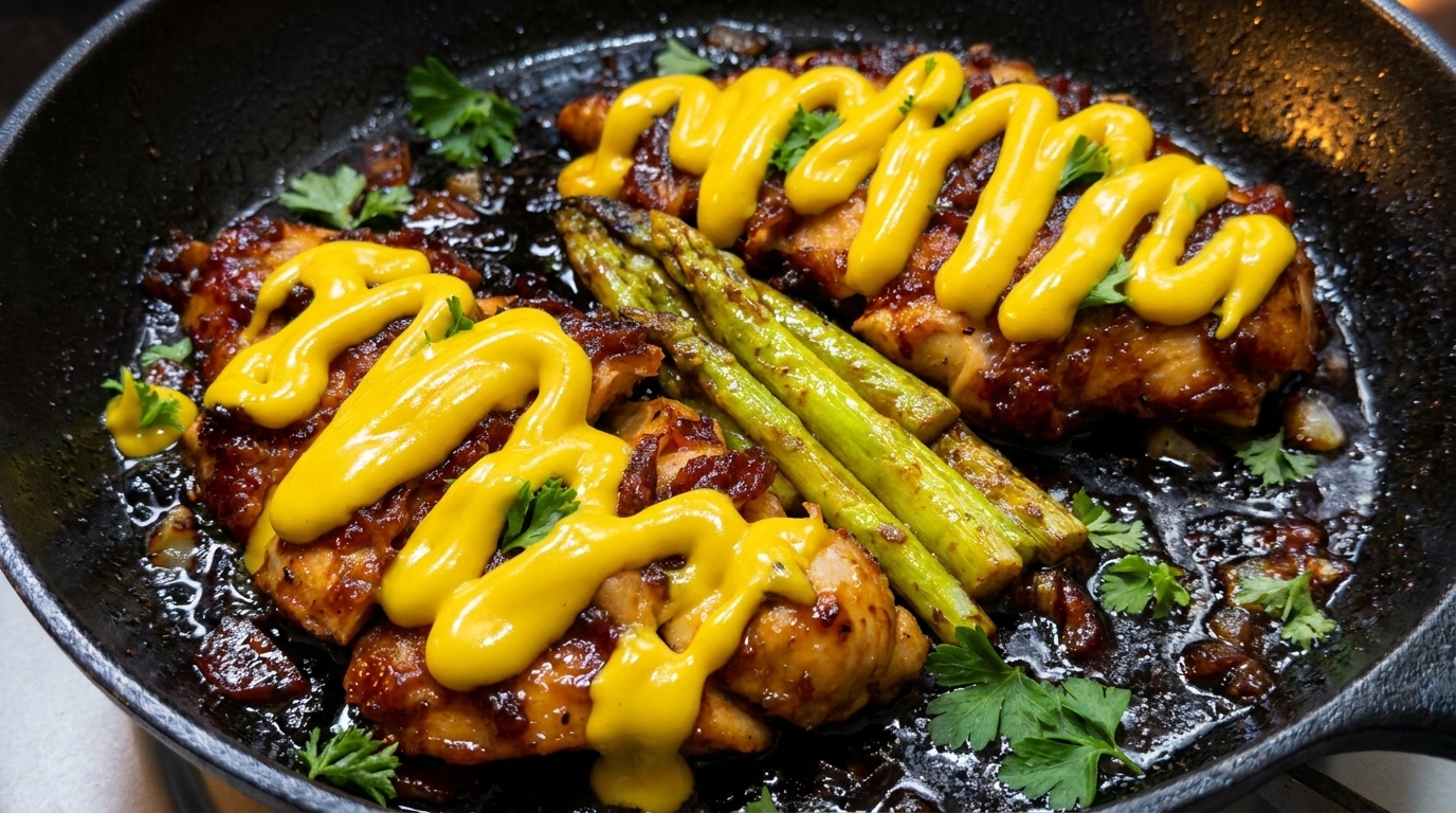 アスパラガスと鶏胸肉のハニーマスタードソテー