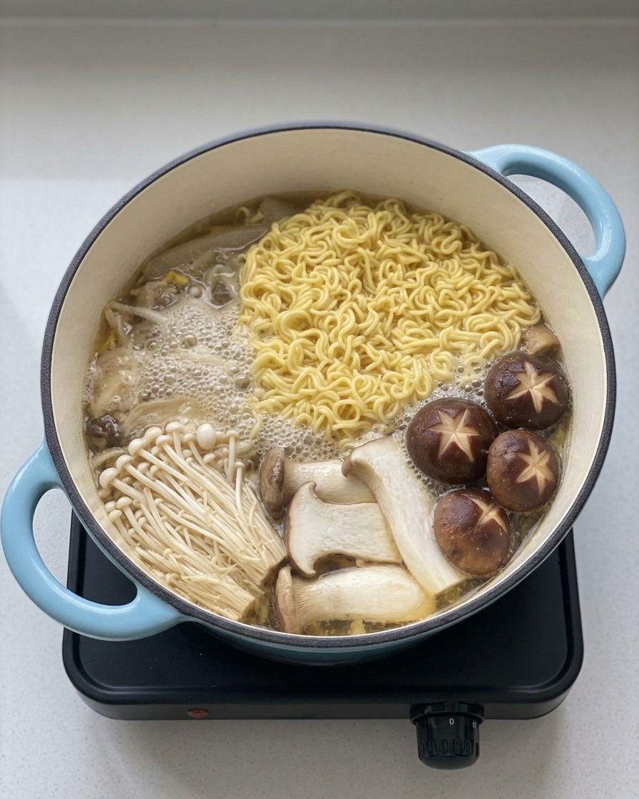 塩でスープの味を調えている様子。