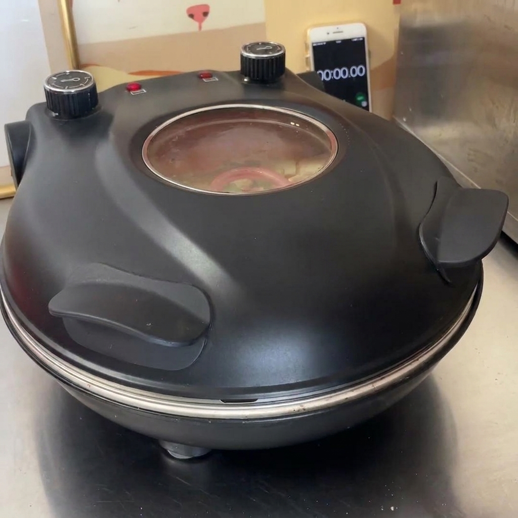 Yibakeピザオーブンの蓋を閉じてピザを焼いている様子。