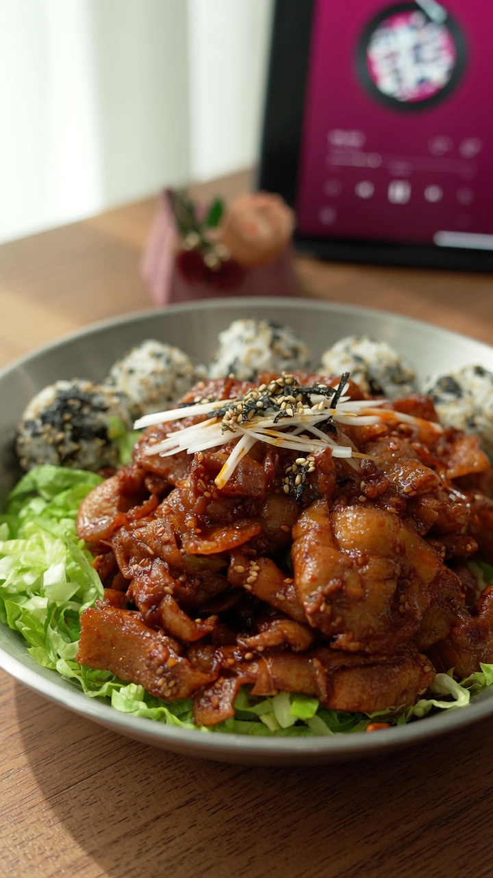 韓国風豚バラ肉のピリ辛炒め（チェユクポックム）