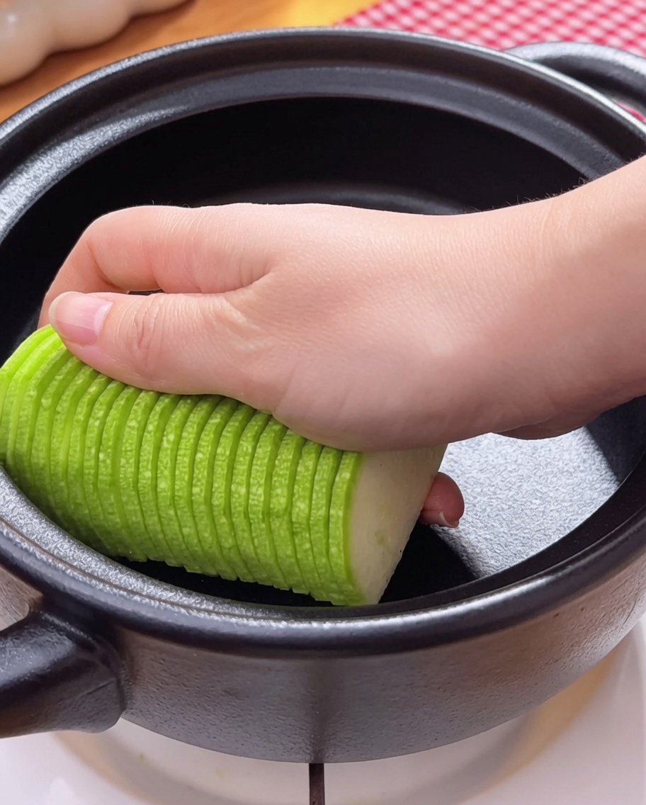 鍋にたっぷりのテンジャンを入れている様子。