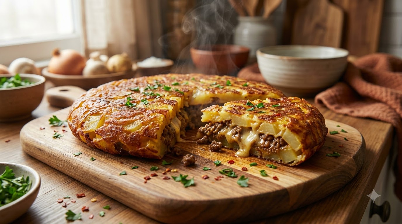 サクサクのポテトビーフパティ、とろけるチーズ入り