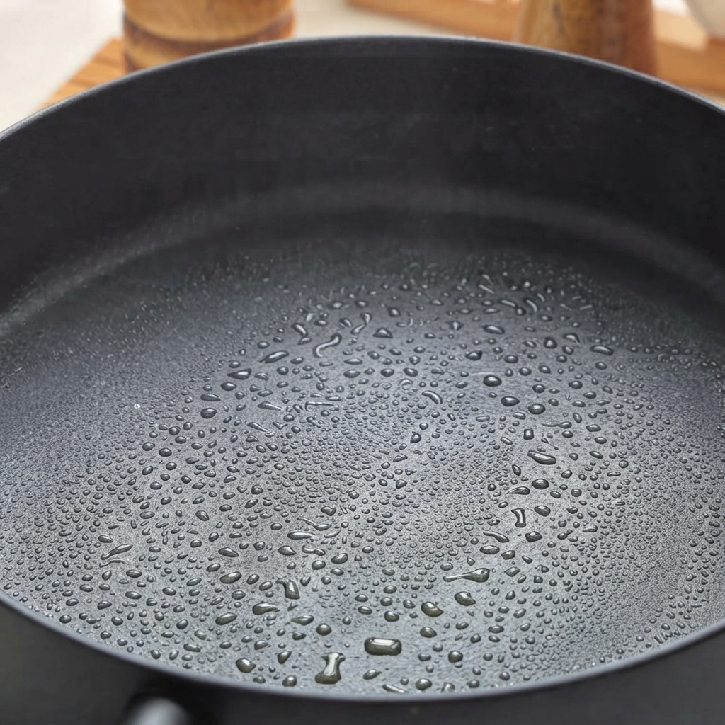 油をひいて熱したフライパンで牛ひき肉を炒め、色が変わっていく様子。