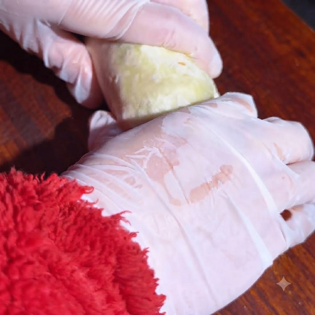 巻いたブリトーをフライパンで焼いている様子。