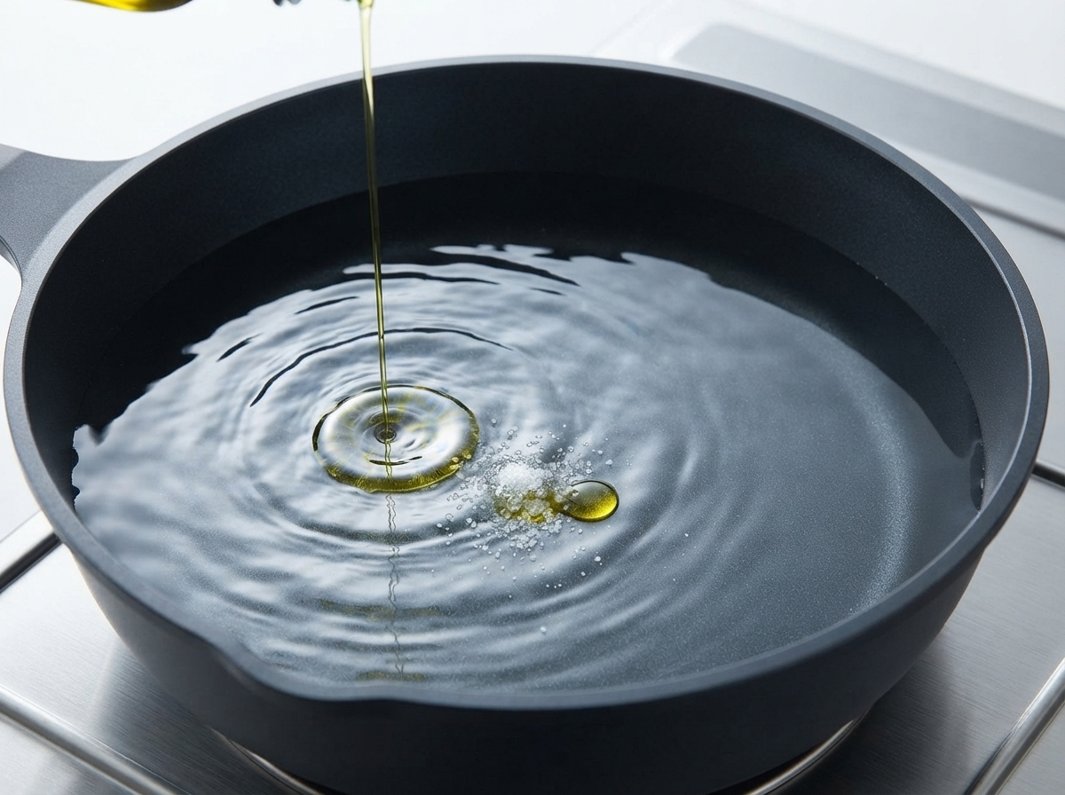 塩とオリーブオイルを加えた沸騰したお湯の鍋でスパゲッティが茹でられている様子。