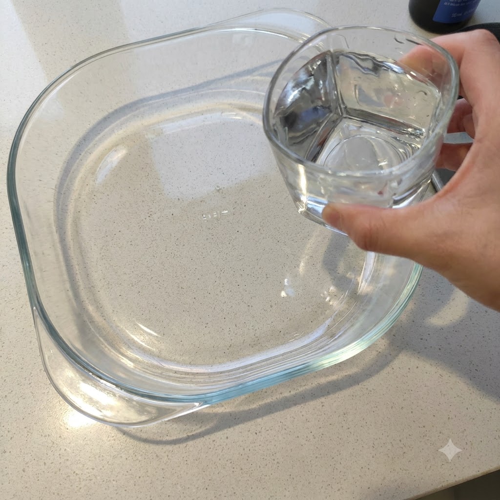 ガラスのボウルに透明なグラスから水を注いでいる手。