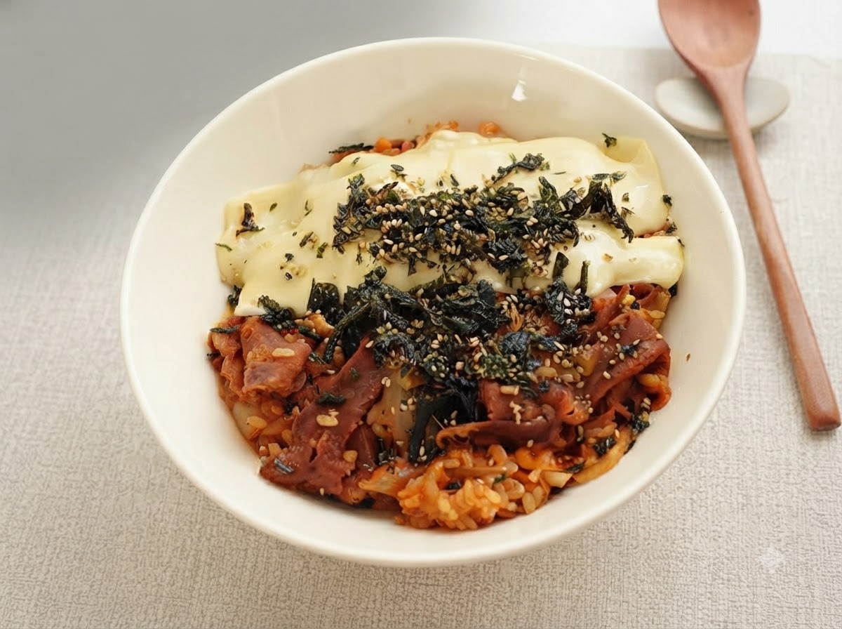 ご飯の混合物に、薄口醤油、濃口醤油、砂糖、黒こしょうを加えている様子。