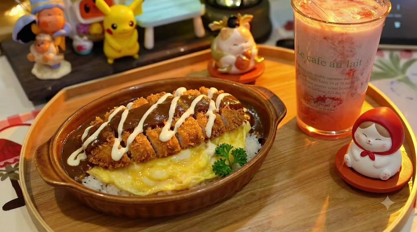オムレツのせクリスピーポークカツカレー