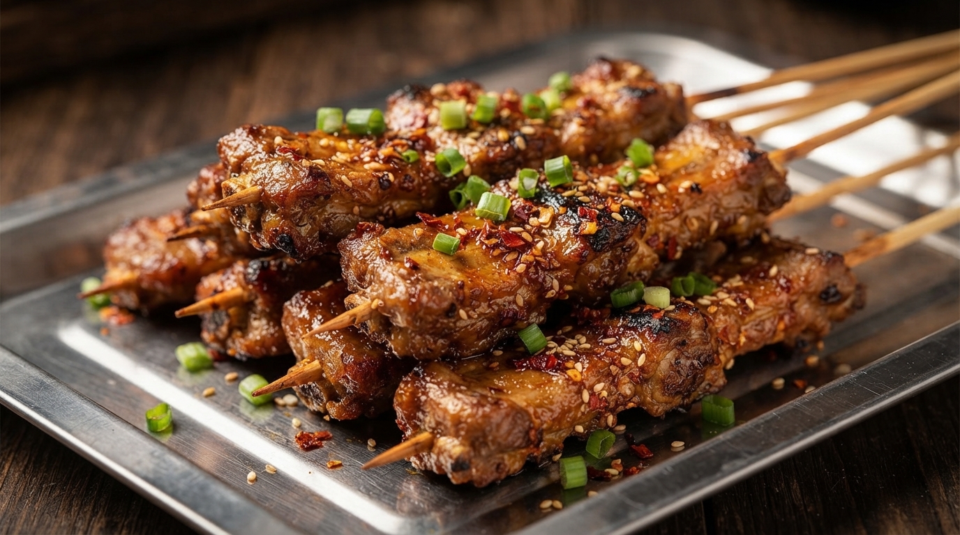 カリカリガーリック豚スペアリブの串焼き