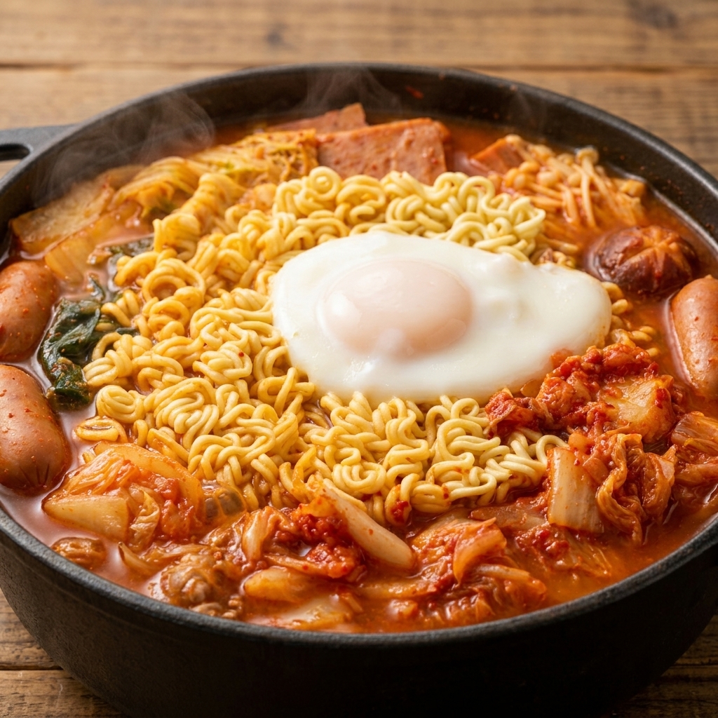 鍋の中のラーメンの上にある加熱された卵の上に、黒ごまを振りかけている様子。
