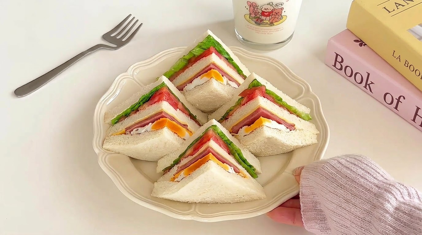 クラシックなチーズハムタマゴサンドイッチ