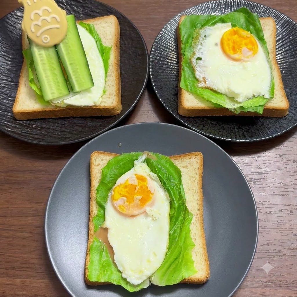 調理器具を使って、サンドイッチの具材の上に新鮮なスライスきゅうりを並べている様子。
