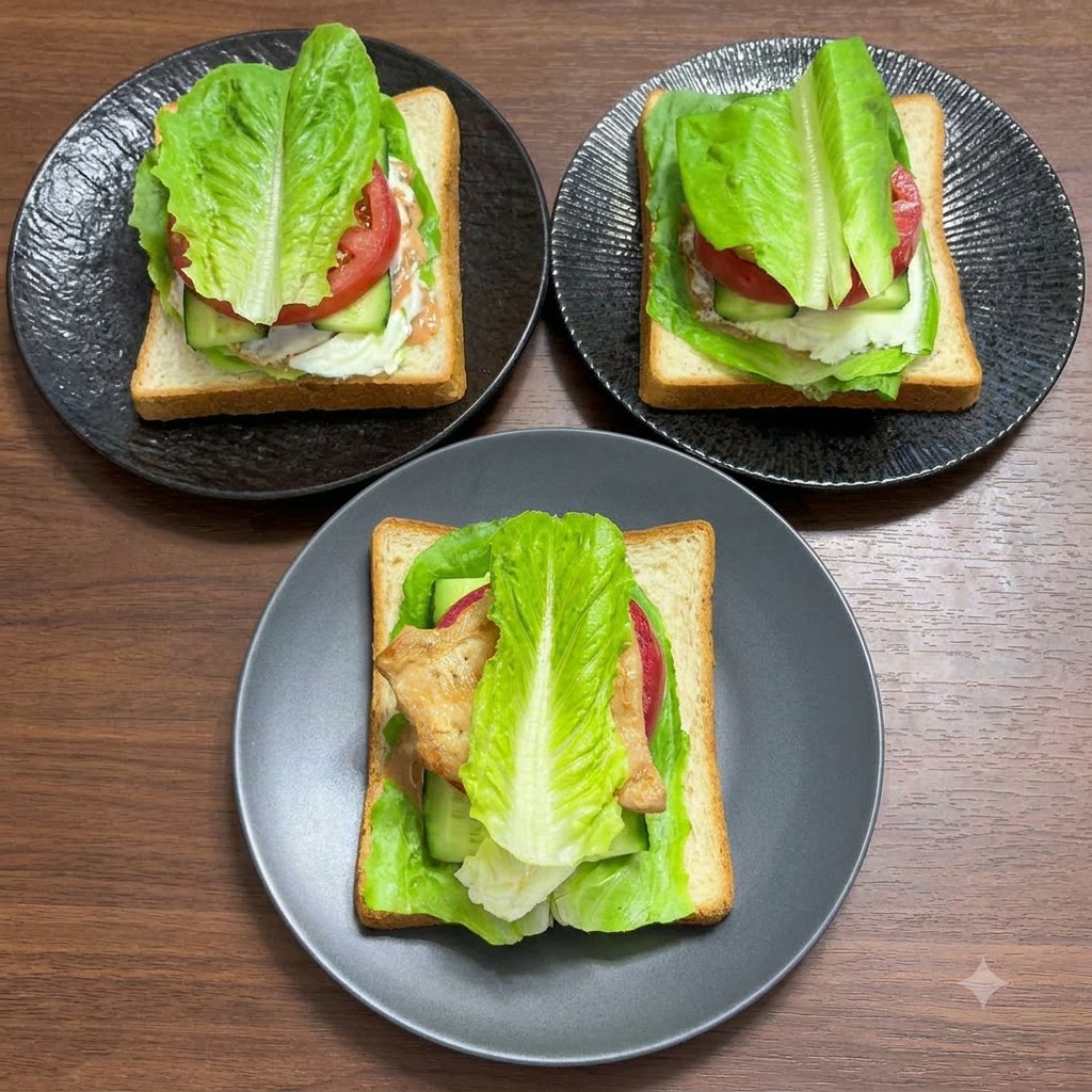 最後の新鮮なレタスの葉の層がトッピングされたサンドイッチ。