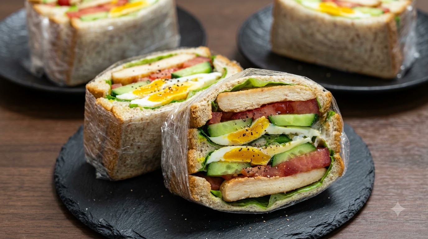 全粒粉パンと卵で作るヘルシーなチキンサンドイッチ