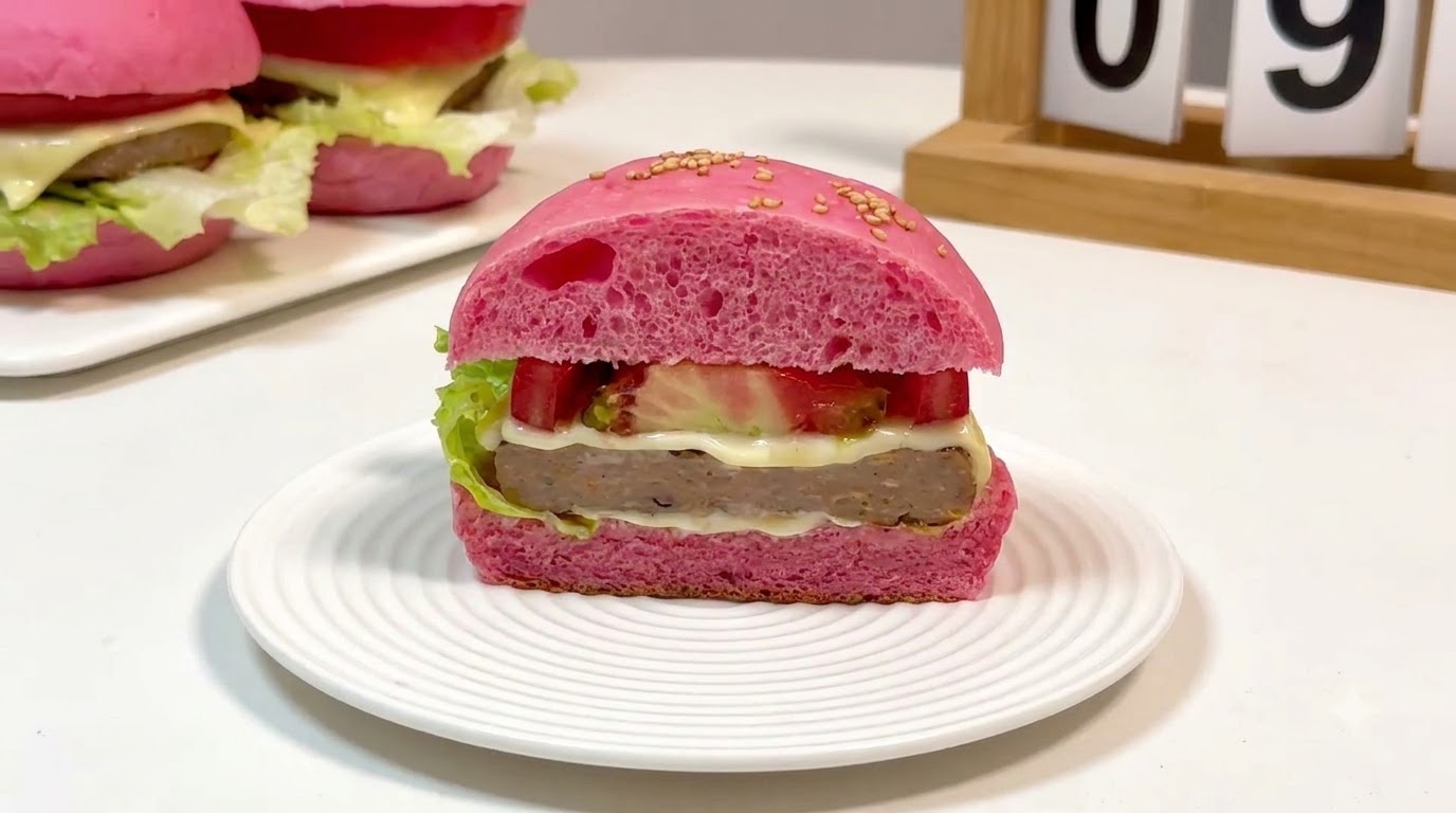 手作りピンクビーフバーガー