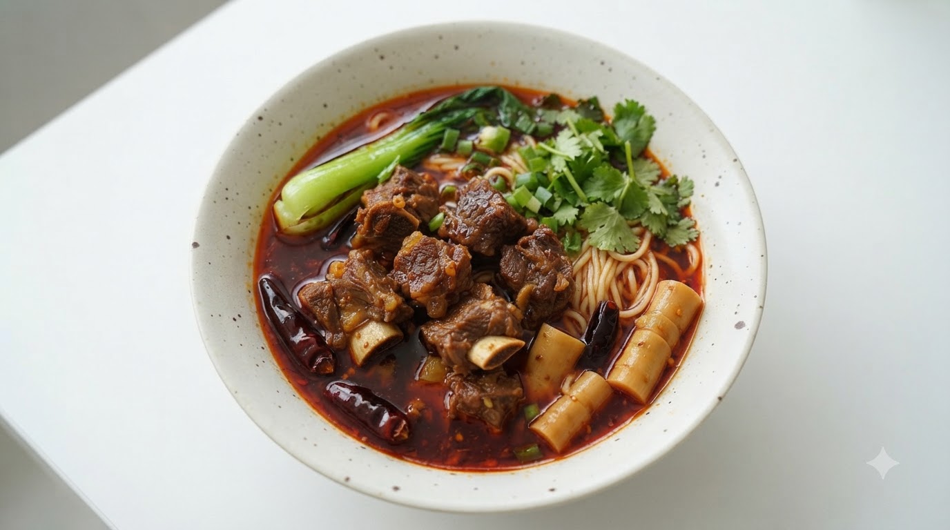 ホームスタイルのピリ辛タケノコ牛肉麺