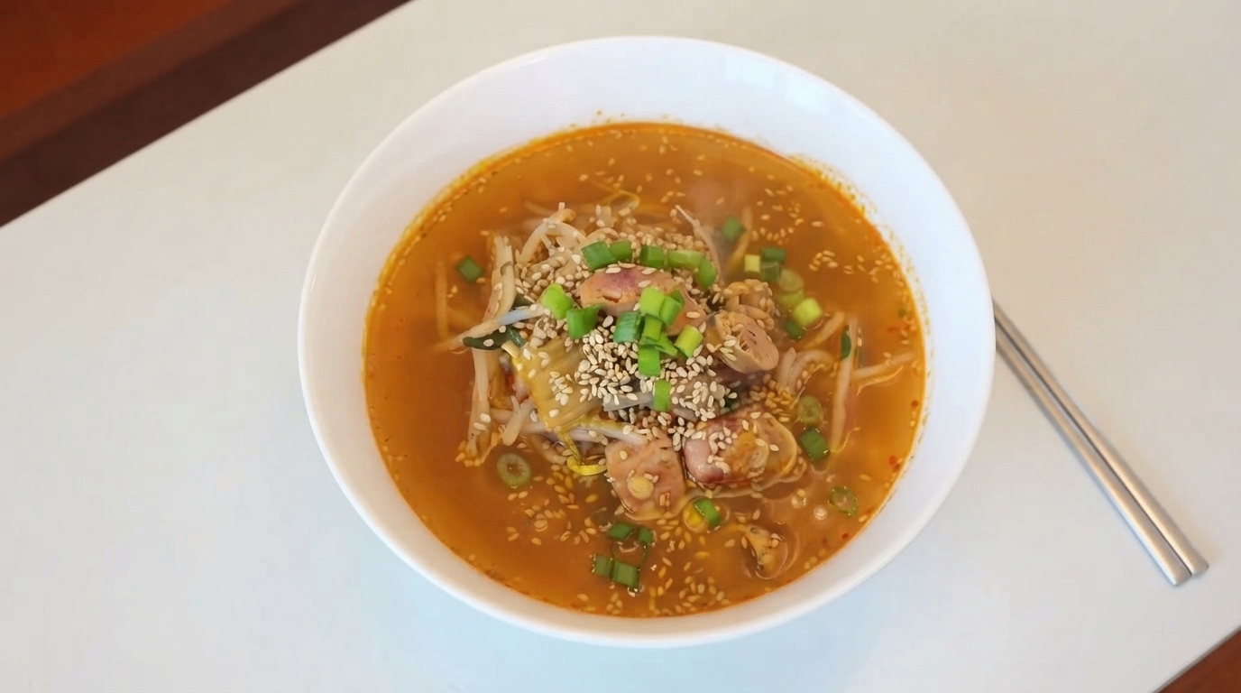 10分で完成！ソーセージとキムチの豆もやしスープ
