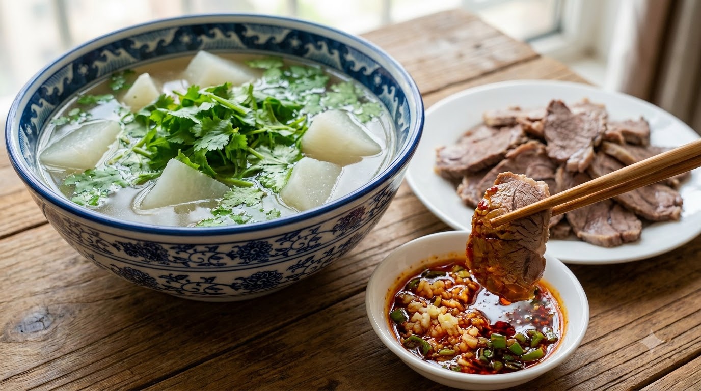 大根と牛バラ肉の伝統的なさっぱり煮込みスープ