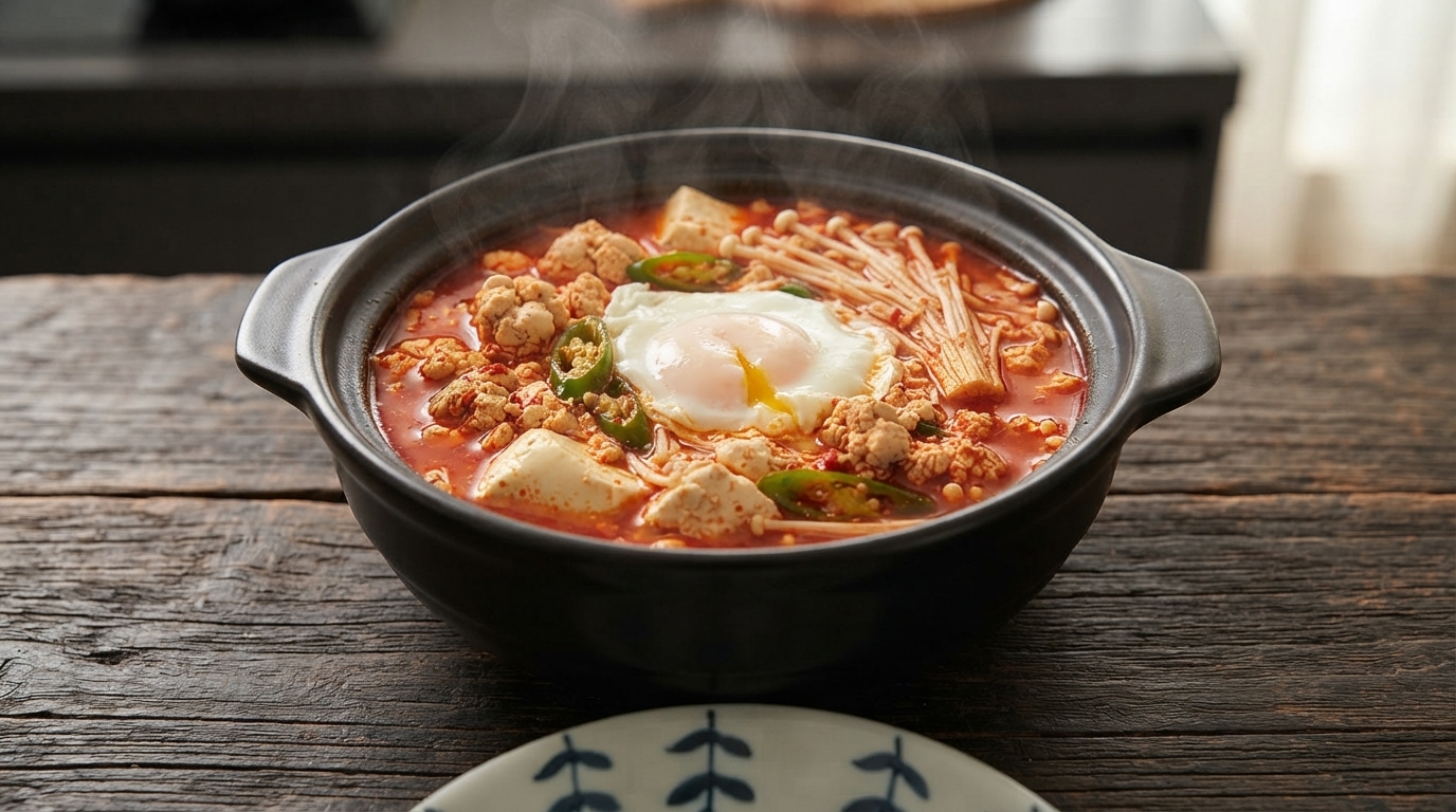 ピリ辛韓国風明太子と絹豆腐のスープ（明太子スンドゥブチゲ）