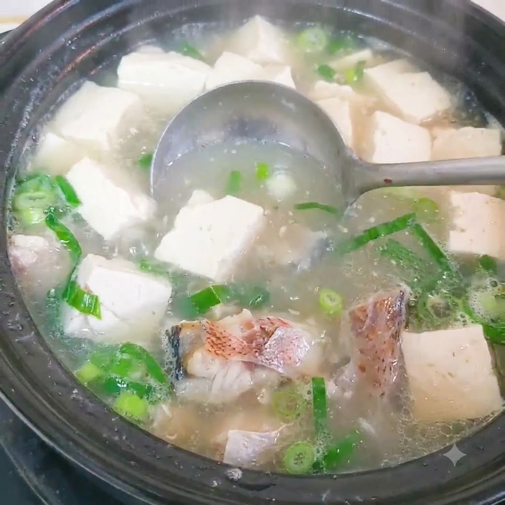 鱼段在热水锅中进行焯水处理。