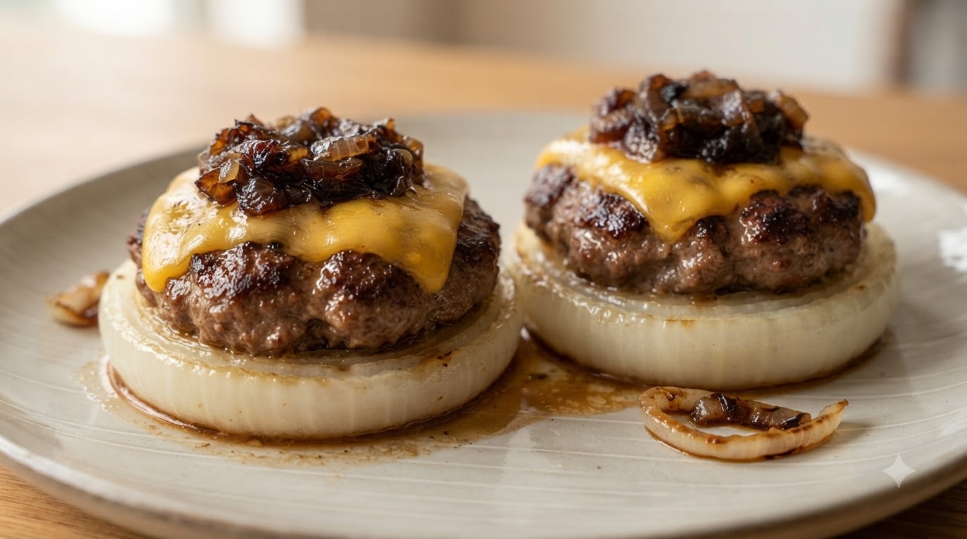 とろけるチーズと香ばしい玉ねぎソースをまとった、肉詰めオニオンリングの仕上がり