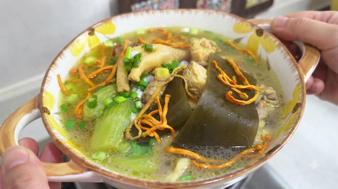 昆布と茎レタスの昔ながらの鶏スープ