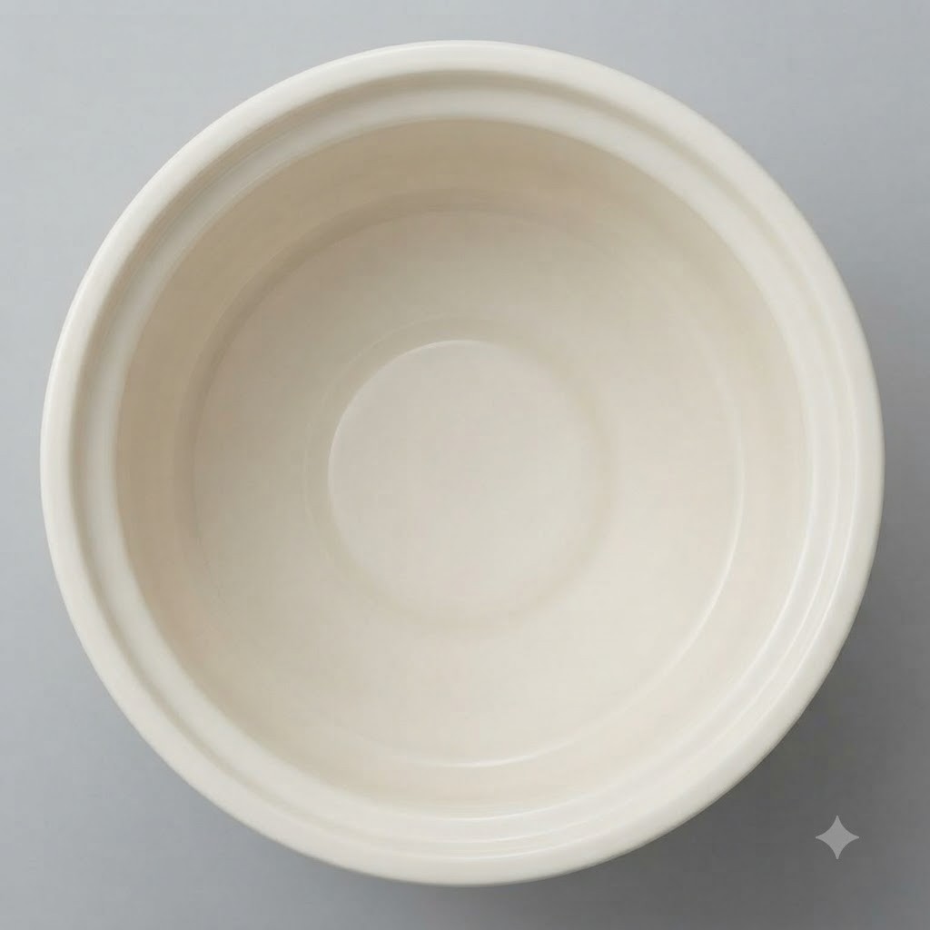 空のクリーム色のセラミック製圧力鍋の内部